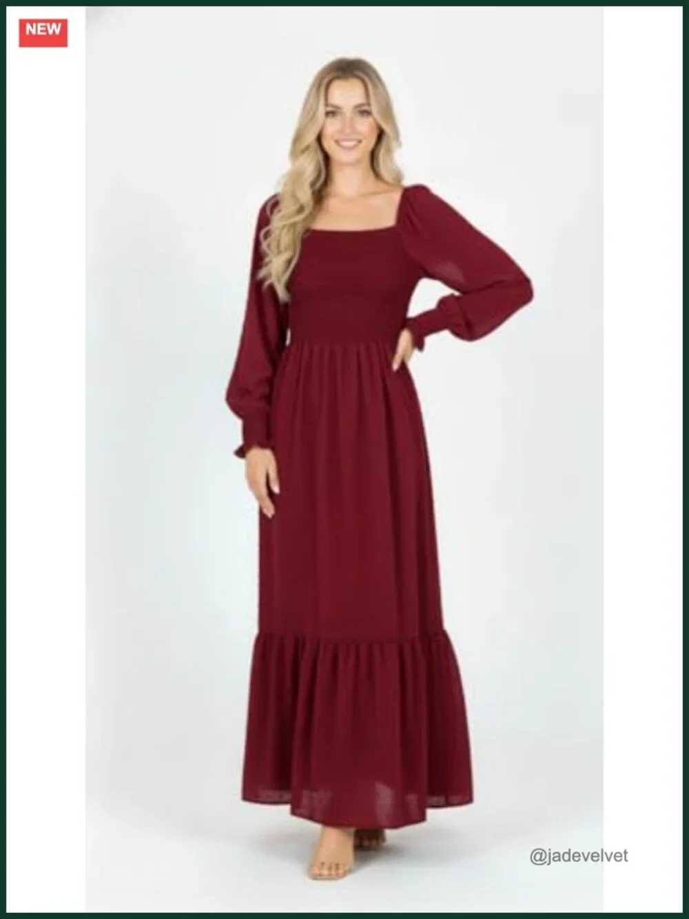 Swiss Dot Square Neck Long Sleeve Tiered Maxi Dress Flowy